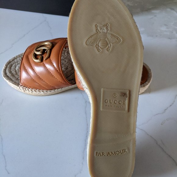 Gucci Tan Brown Pilar Espadrille Slide Sandals GG - Picture 8 of 9